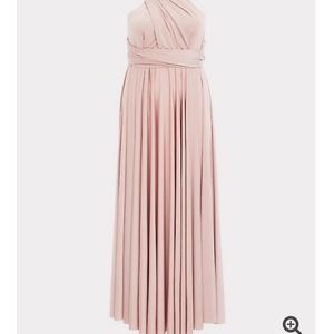 Special Occasion Pink Shiny Convertible Maxi Dress